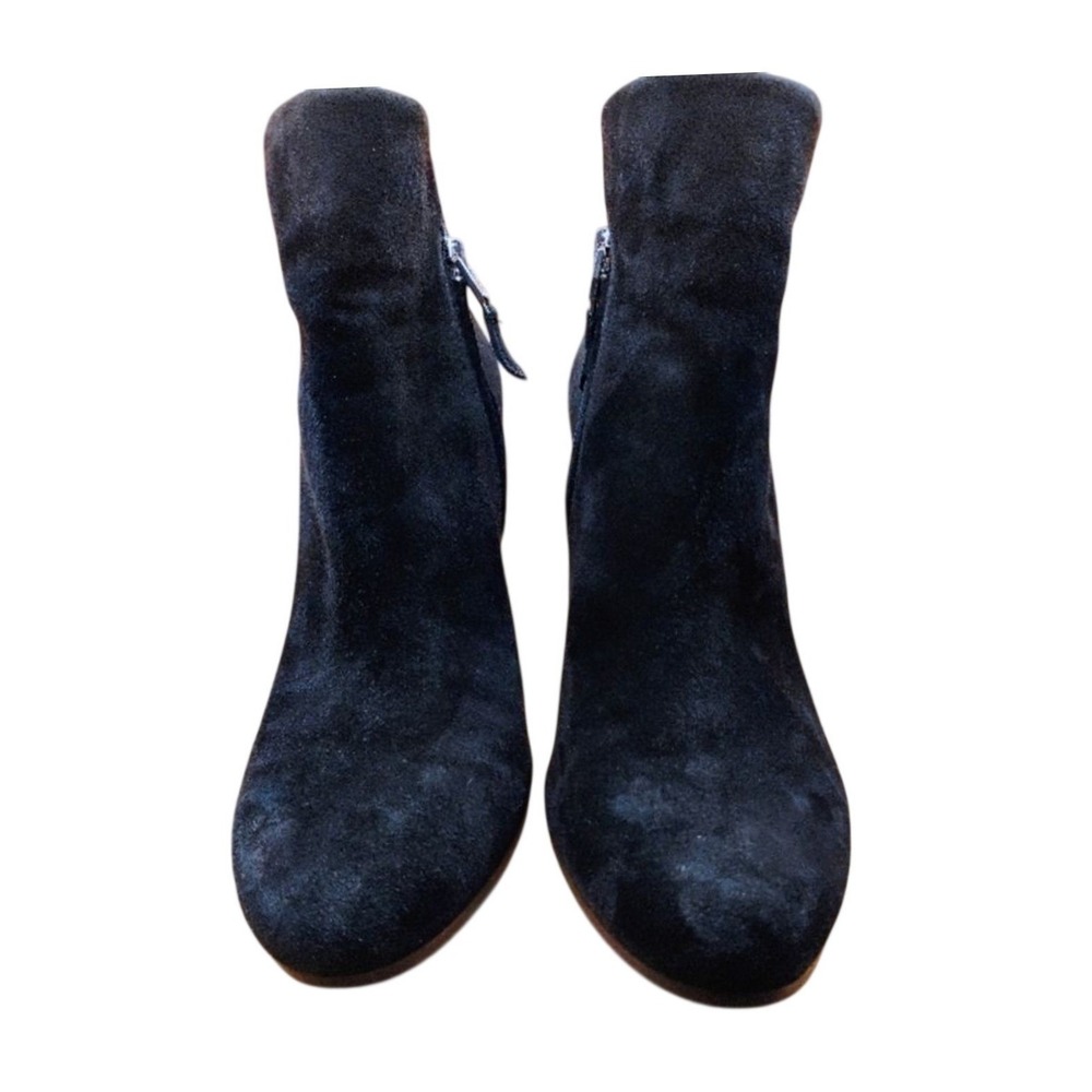 Sam Edelman Shelby Black Suede Ankle Boots Block Heel Side Zip Womens Size 9 M
